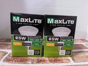 NEW Lot of 2 MaxLite 65W Flood Light Bulbs 8W LED Dimmable 2700K Soft White